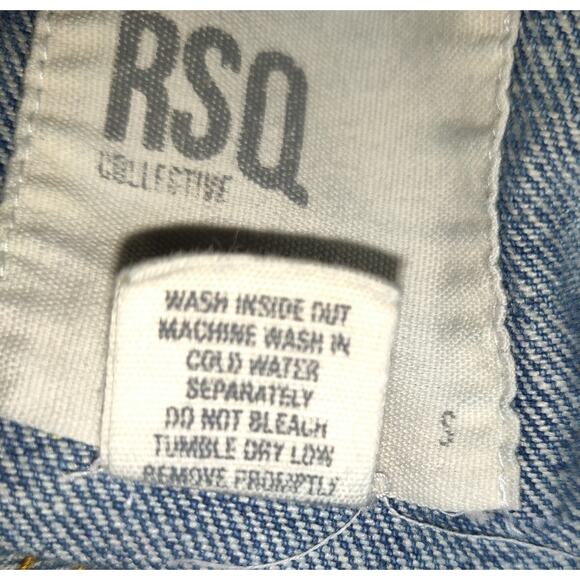 Rsq Denim Jean Jacket Women's S Distressed Medium Wash Blue Rips Trucker Pockets - Picture 10 of 16